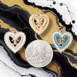 2 Piece Bundle Rhinestone Heart Gold Tone Charm Pendant Zipper Pull